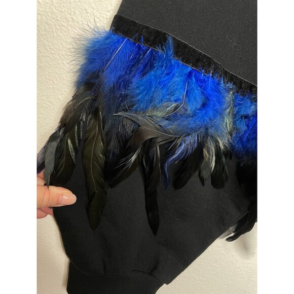 Zara Trafaluc Small Feather-Accent Sweater Black Blue  Oversized Balloon Sleeve - Picture 11 of 16